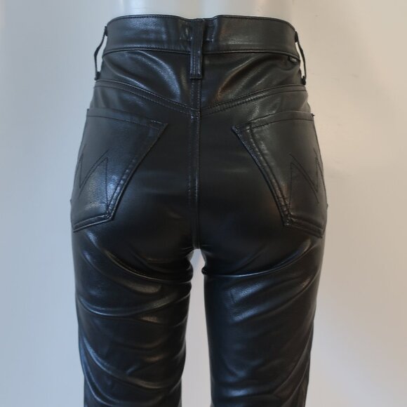 Women Mother Black High Waist Rider Ankle Wax On Wax Off Pu Faux Leather Pant 27 - Picture 12 of 16